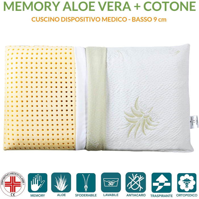 Ортопедичні подушки EVERGREENWEB 2 шт. з віскоеластичної піни 40x70x12 см. Зверху - чохол з алое вера. Виробництво Італія.