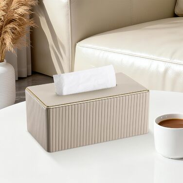 Склянка для серветок KINGFOM з золотим краєм, з PU шкіри, для вітальні, ванної кімнати та офісу (Бежева, прямокутна)