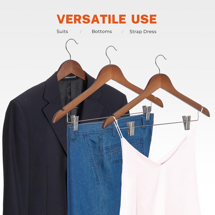 Дерев'яні вішалки для одягу HOUSE DAY з кліпсами (24 шт.) - для костюмів, суконь, пальто, сорочок, штанів. З горіхового дерева, міцні, преміум-якість