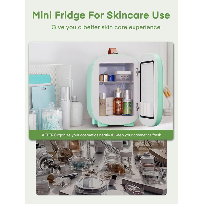 Міні холодильник FOHERE 5 літрів / 6 банок, USB живлення, 220V AC/12V DC, для напоїв та догляду за шкірою, білий (зелений)