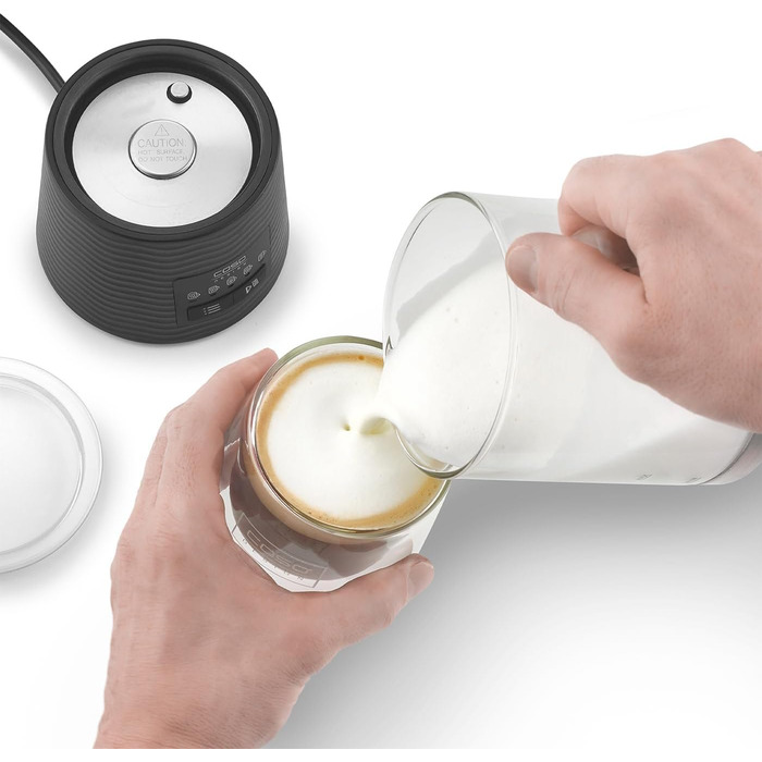 Електричний спінювач молока CASO CappuLatte: гарячий та холодний молочний пінок, 5 функцій, знімний скляний контейнер, для какао та гарячого шоколаду