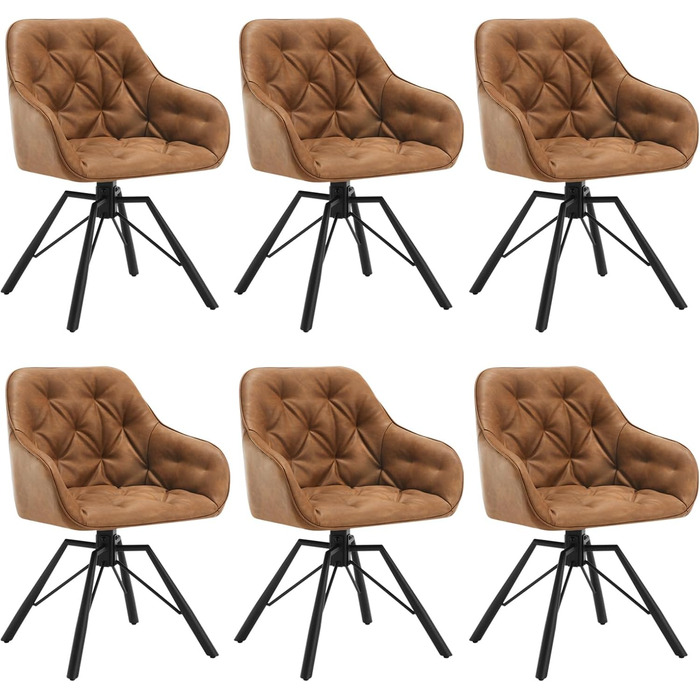 Крісло для їдальні WOLTU EZS61br-1 (світло-коричневе), 6 шт. в наборі: обертове, з підлокітниками, штучна шкіра, для кухні, вітальні, їдальні