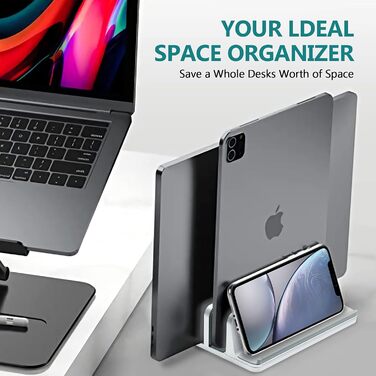 Вертикальна підставка для ноутбука Metal з 4 слотами, регульована, для MacBook, HP, Chromebook (до 44.5 см) – срібна