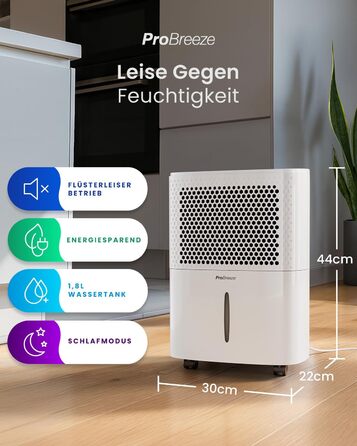 Pro Breeze® Eco Kompakt 12L/день: Електричний осушувач повітря з LED-дисплеєм, функцією сушіння білизни та Smart App (20 м²)