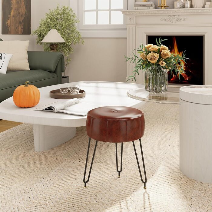 Пуф-стілець для макіяжу YMYNY, стильний пуф у вигляді гарбуза, багатофункціональний пуф для вітальні та спальні, 32 x 32 x 44 см (Коричневий)