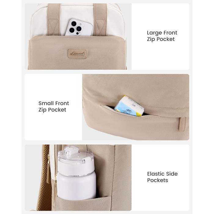 Сумка-рюкзак LOVEVOOK для жінок, 15.6 дюймів, для ноутбука, шкільний, підлітковий, елегантний, для подорожей, для дівчаток, водонепроникний, для роботи, для навчання, універсальний, бежевий, хакі