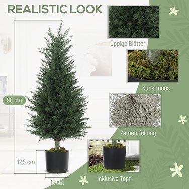 Набір з 2 штучних кипарисових рослин, 362 пластикових листя, горщик, стійкі до УФ-випромінювання, зелені