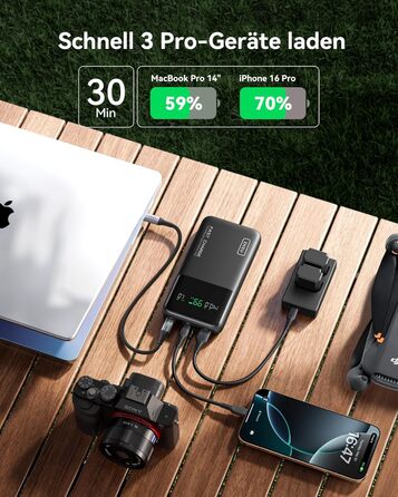 Power Bank INIU 27000mAh 140W: зарядний пристрій для телефону та ноутбука, сумісний з MacBook Pro, Steam Deck, iPhone (17, 16, 15, 14, 13, 12 Pro), Samsung S23, iPad та ін. Чорний