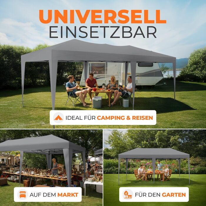 Павільйон Kronenburg розкладний, 3x3 м, водонепроникний, захист від сонця UV 50+, колір шампань, з 4 боковими частинами