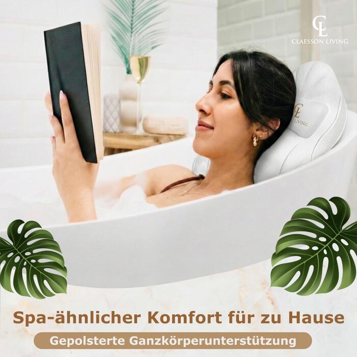 Подушка для ванни повномірна (126x41 см) з підголовником (13 см) для підтримки шиї, спини та ніг - біла, тепла біла