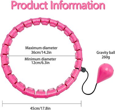 Для схуднення t Хулахуп Hoop для дорослих і початківців, 24 вузли, регульований фітнес-обруч з м'ячем, що обертається на 360 градусів для фітнесу, схуднення