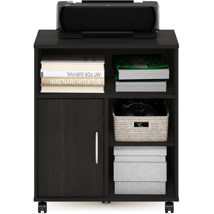 Підставка для комп'ютера та принтера Furinno Econ Home Office з роликами, 3-рівнева з дверцятами (Espresso)