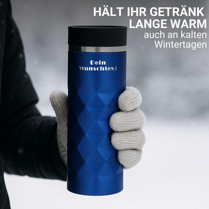 Термокружка Elasto з нержавіючої сталі, 450 мл, з індивідуальною гравіюванням, витримана, з ізоляцією, блакитна
