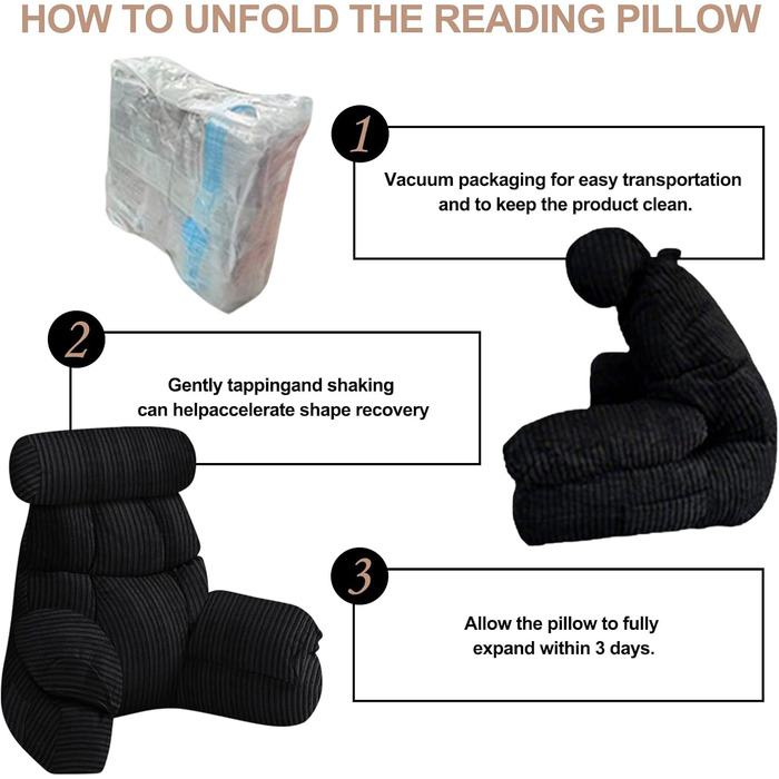 Підлогове крісло-мішок Lesekissen для читання та відпочинку з підлокітниками, чорне