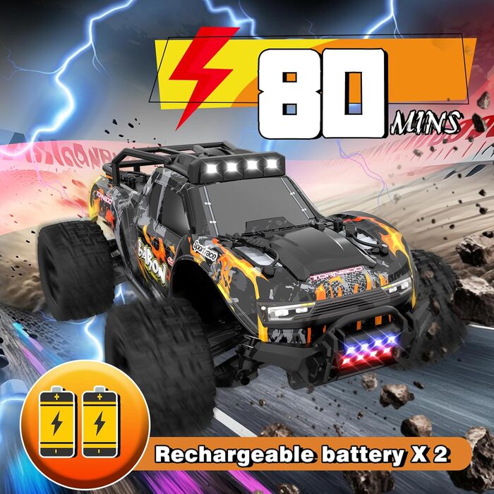 Радіокерований позашляховик FEIMUOSI 1:18 RC Car: LED, 2.4GHz, 2 акумулятори, 20 км/год, для дітей та дорослих (Чорний)