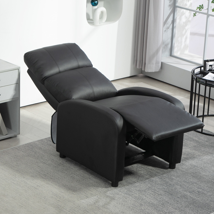 Крісло під телевізор HOMCOM Recliner з функцією відкидання, імітація шкіри чорного кольору, зручне крісло для вітальні та відпочинку