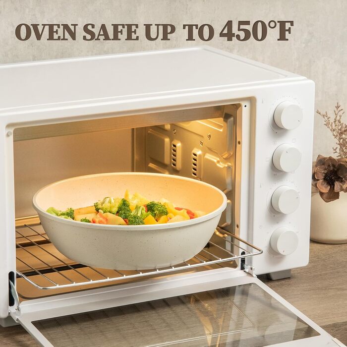 Набір каструль та сковорідок з керамічним покриттям 23 частини. Антипригарне покриття, знімні ручки, підходить для всіх плит, духовка, без PFAS, PTFE, PFOA. Кремово-білий колір.