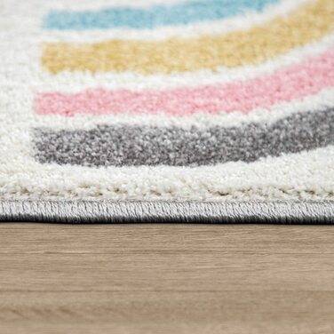 Домашній дитячий килим Paco, килимок для дитячої кімнати, килимок для ігор з райдужними хмарами, рожевий, сірий, білий, Розмір (діаметр 120 см круглий)