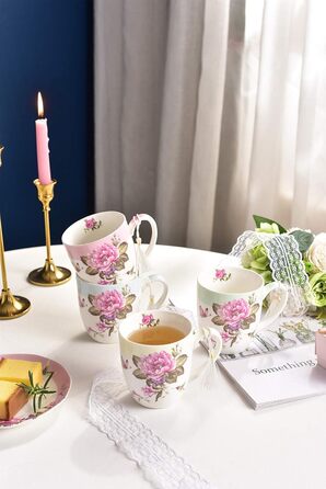 Комплект чашок для кави London Boutique K414, 330 мл, рожевий, 4 шт. (Porzellan, Shabby Chic, Vintage)