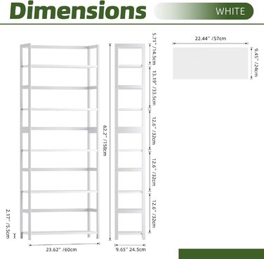 5-ярусна полиця для книг, індустріальна полиця з бамбуковим каркасом, сучасна полиця-вітрина, органайзер для зберігання з дерева для вітальні, домашнього офісу, рустичний колір (білий)