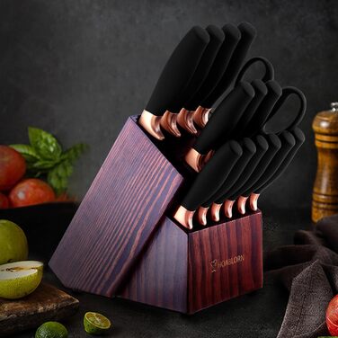 Набір кухонних ножів Chefhoablorn 15 предметів з нержавіючої сталі. Професійний набір ножів для кухні, подарунок на новосілля/весілля. Чорний блок ножів.