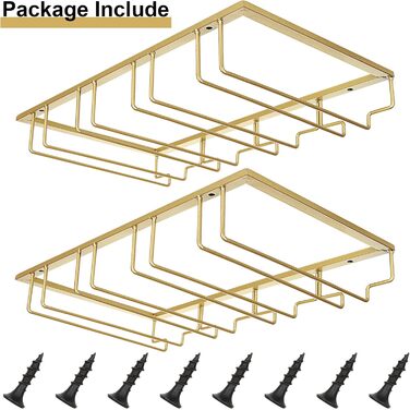 Настінна полиця для склянок JMIATRY, 41.9 x 23.9 x 7.9 см, 4 відділення, 12 чашок, для підвішування, ідеально для кухні та бару, золотий колір, 2 шт.