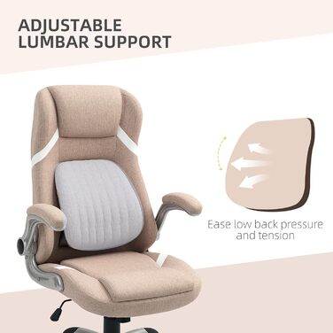 Крісло офісне Vinsetto ергономічне з регульованими підлокітниками та підголівником, з підтримкою попереку, регульоване по висоті, з функцією гойдання та текстильною оббивкою, світло-коричневе