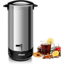 Глювайнер Ribelli 22L з нержавіючої сталі: дозатор гарячих напоїв, регулювання температури 30-100°C, також як пароварка