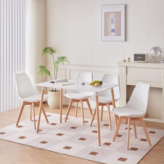 Стіл обідній GrandCA HOME прямокутний, 110x70x75 см, білий. Масивне дерево, MDF, для кухні/вітальні