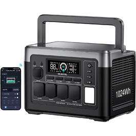 Портативна електростанція OUKITEL P1000E 2 PLUS: 1024Wh, LiFePO4, 3600W (пікова потужність), 4 виходи AC, 100W USB-C, UPS, для кемпінгу та надзвичайних ситуацій