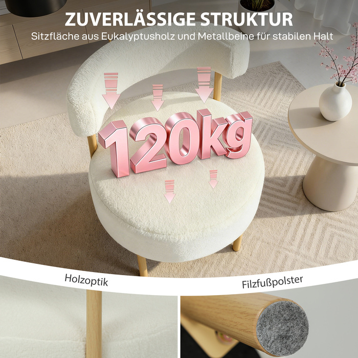 Крісло-шезлонг з м'якою оббивкою з флісу шерпа, металевими ніжками з імітацією дерева, 67 x 67 x 71 см, кремовий