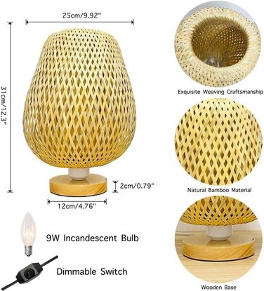 Настільна лампа GUANSHAN з бамбука, стиль дзен, декоративне освітлення для спальні/вітальні (стиль 1)