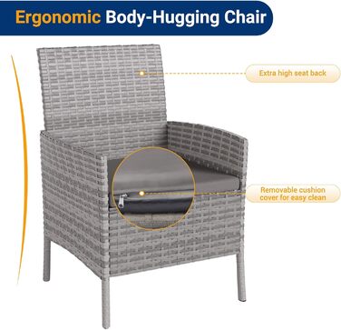 Набір садових меблів UDPATIO для балкона/тераси: стіл та 2 стільці з поліротангу (сірий)