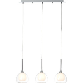 Підвісний світильник - підвісний світильник зі скляними плафонами та коротким кабелем - 120 x 66 x 16 см - цоколь E14 - макс. 40 Вт - виготовлений з металу/скла - з хромованого/біло-прозорого кольору, 3 flame
