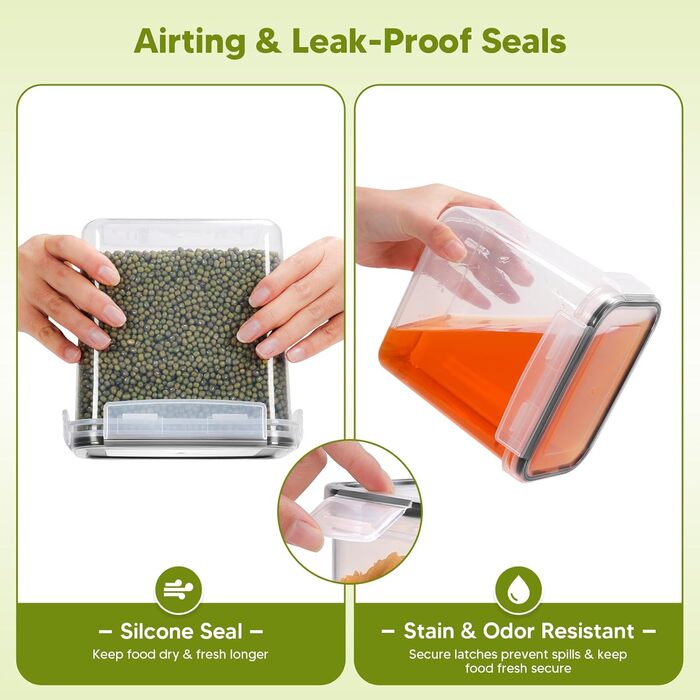 Набір контейнерів для зберігання продуктів 22 шт. з кришкою, BPA-Free, для крупи, макаронів, кави (2,8 L/2 L/1,4 L/0,8 L/0,52 L)