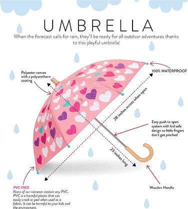 Парасольки з принтом Hatley для дівчаток, різнокольорові сердечка, що змінюють колір, один розмір, парасольку з принтом