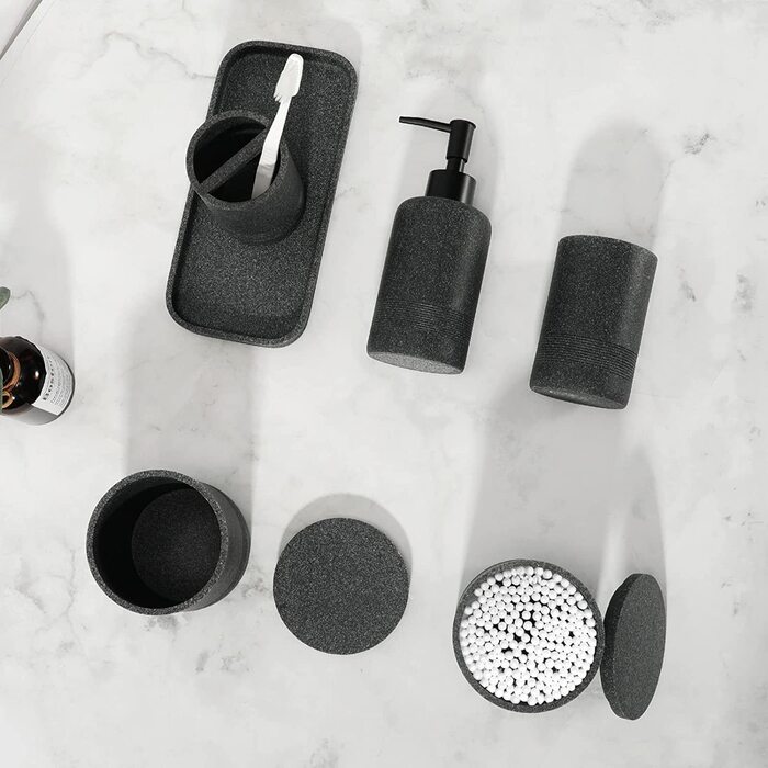 Сірий набір аксесуарів для ванної ZCCZ, 6 предметів: органайзер, тримач для зубних щіток, дозатор для рідкого мила, підставка, 2 контейнери для ватних паличок, сучасний дизайн