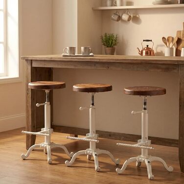 Табурет-стілець у стилі ретро/вінтаж від Topower: дерев'яний, поворотний, регульована висота, для кухні (античний білий)