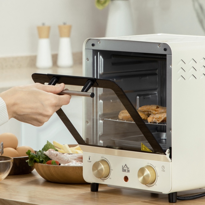Міні-піч HOMCOM на 15 л з конвекцією, 1000 Вт, 60-230°C, таймер на 1 год, піч для піци з декою та піддоном для крихт, кремово-білий колір