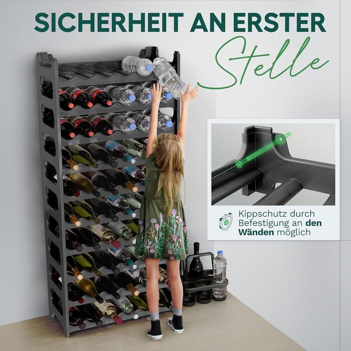 Стійка для пляшок Novaliv на 36 пляшок з переробленого пластику, розширювана, чорна, для вина та напоїв