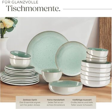 Набір посуду tectake® на 6 осіб (30 предметів), керамічний посуд, ручної роботи, з тарілками, мисками та чашками, придатний для миття в посудомийній машині та використання в мікрохвильовій печі - (24 предмети, Mid Sea)