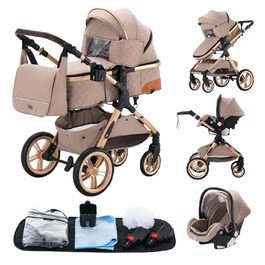Дитяча коляска YAZOCO 3 в 1: Buggy, Babybett, Комплект. Компактна, складна, з алюмінієвим каркасом. Підходить для новонароджених. Колір: Хакі