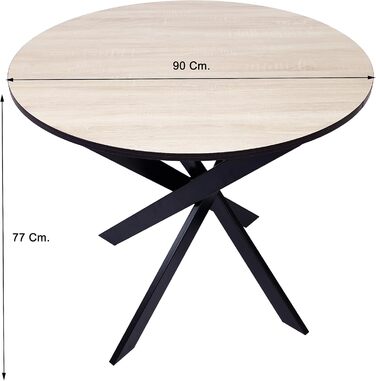 Круглий стіл для їжі Skraut Home Zen | 90x90x77 см | на 4 особи | Матеріал: дуб/чорний | для вітальні