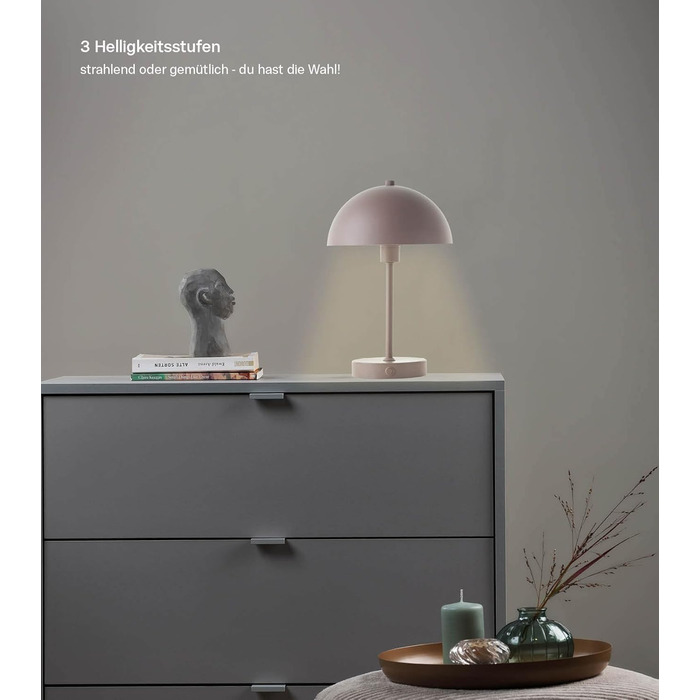 LED настільна лампа Mokebo® 'Leuchtturm' – бездротова, акумуляторна, диммер, USB-C, вінтажний квітковий горщик, тепліше світло, металева, для дому