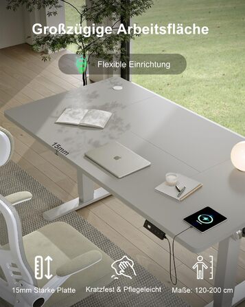 Електричний стіл Devoko 200x80 см з USB-C, білий. Регулювання висоти, комп'ютерний стіл з органайзером для кабелів