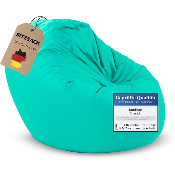 Пуф-мішок BuBiBag 2в1, Ø 85 см, блакитний, для дому та вулиці, водо- та брудовідштовхуючий, для дітей
