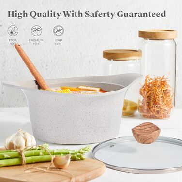 Набір каструль та сковорідок RIOVARM з індукційним дном та знімними ручками, з антипригарним покриттям (граніт), складаний, з силіконовими кришками, без PFOA. Підходить для приготування їжі на індукційних плитах.