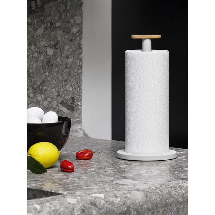 Тримач для паперових рушників Alessi Mattina BG05 R, сталь з епоксидним покриттям та бамбукова ручка, теплий сірий