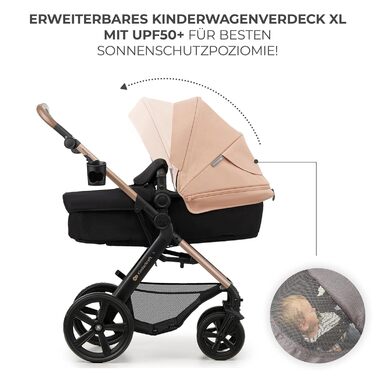 Дитяча коляска Kinderkraft MOOV 2 3 в 1 з автокріслом I-SIZE, чорна (CLASSIC, Beige)