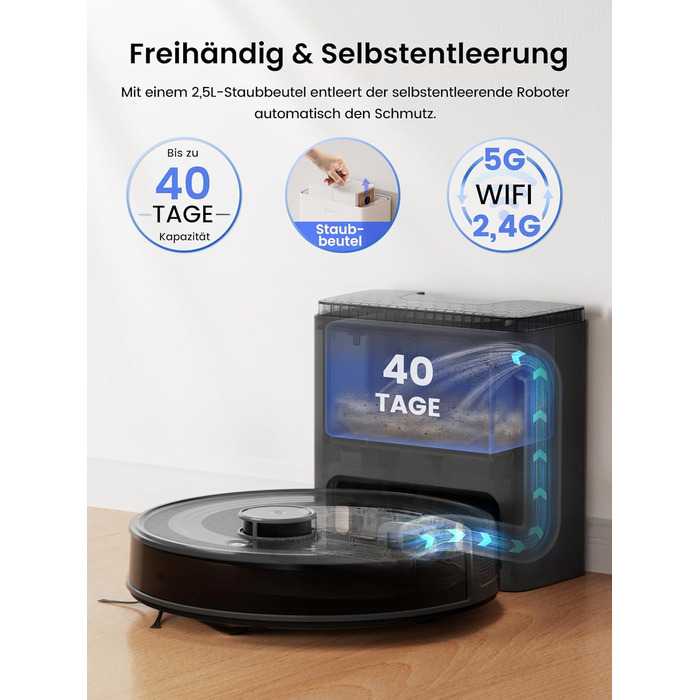 Робот-пилосос LEFANT M2 Plus з картографією, лазерною навігацією, 6000Pa, WiFi/App/Alexa, чорний